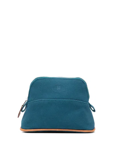 Pre-owned Hermes 2020-2026 Mini Mini Canvas Bolide Case Pouch In Blue