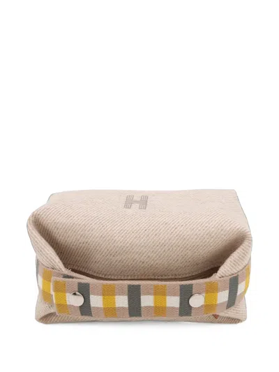 Pre-owned Hermes 2020-2026 Small Wool Bride A Brac Au Carre Case Vanity Bag In Neutrals
