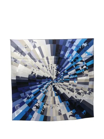 Pre-owned Hermes 2020s 90 Graphic-print Scarf In Blue