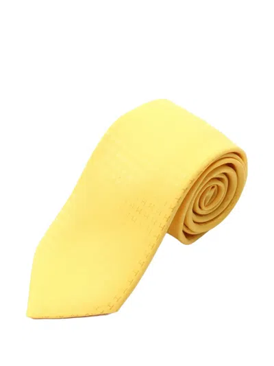 Pre-owned Hermes 2020s All-over Patterned Silk Tie In Yellow