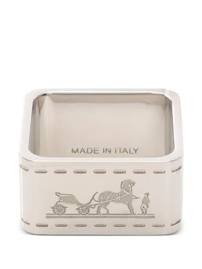 Pre-owned Hermes 2020s Bolduc 90 Engraved Scarf Ring In Silver