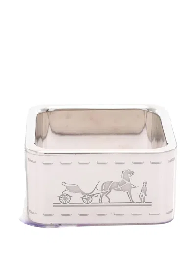 Pre-owned Hermes 2020s Bolduc Engraved Scarf Ring In Silver