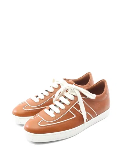 Pre-owned Hermes 2020s Boomerang Leather Sneakers In Brown