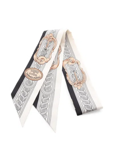 Pre-owned Hermes 2020s Bride De Cour Ribbon Scarf In White