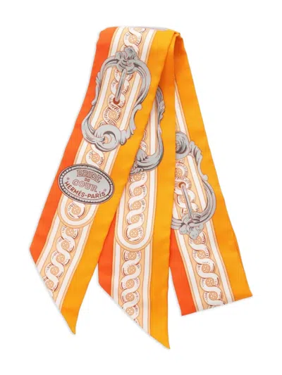 Pre-owned Hermes 2020s Bride De Cour Silk Scarf In Orange