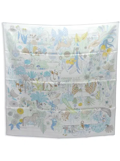 Pre-owned Hermes 2020s Carré 90 Precious Paradise Scarf In White