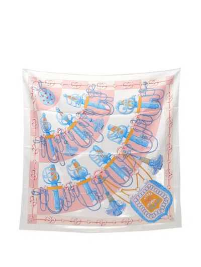 Pre-owned Hermes 2020s Carres 90 Cliquetis Silk Scarf In White