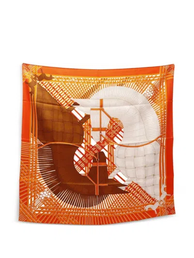 Pre-owned Hermes 2020s Carres Scarf In Orange