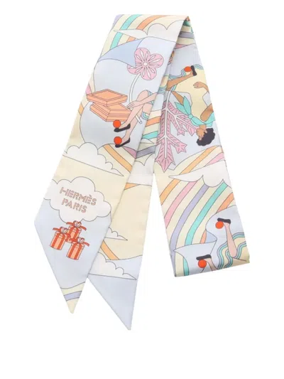Pre-owned Hermes 2020s Carres Volants Ribbon Silk Scarf In Blue