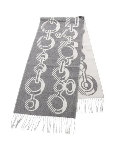 Pre-owned Hermes 2020s Chain-pattern Cashmere Scarf In White