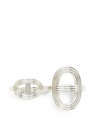 Pre-owned Hermes 2020s Chaîne D'ancre 24 Double Ring In Silver