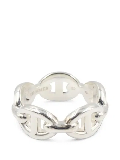 Pre-owned Hermes 2020s Chaîne D'ancre Enchaînée Ring In Silver