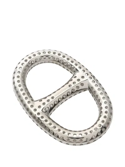 Pre-owned Hermes 2020s Chaine D'ancre Perforated Scarf Ring In Silver