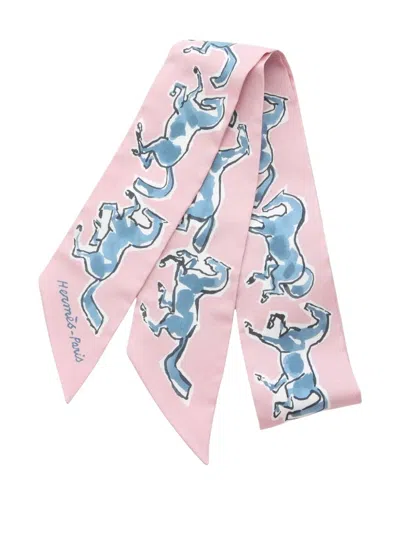 Pre-owned Hermes 2020s Chevaux En Liberte Silk Scarf In Pink