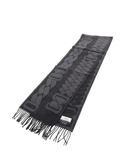 Pre-owned Hermes 2020s Click C Noué Fringed Scarf In Black