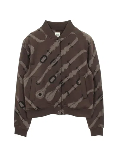 Pre-owned Hermes 2020s Coaching Remix Bomber Jacket In Brown