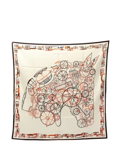 Pre-owned Hermes 2020s Complication Equestre Silk Scarf In Neutral