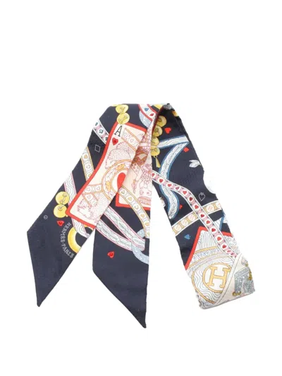 Pre-owned Hermes 2020s Dame De Coeur Ribbon Scarf In Blue