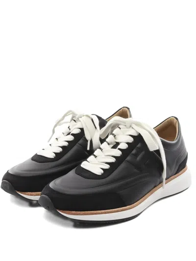 Pre-owned Hermes 2020s Easy Leather Sneakers In Black
