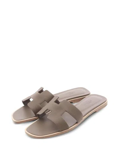 Pre-owned Hermes 2020s Epsom Leather Mule Sandals In Brown