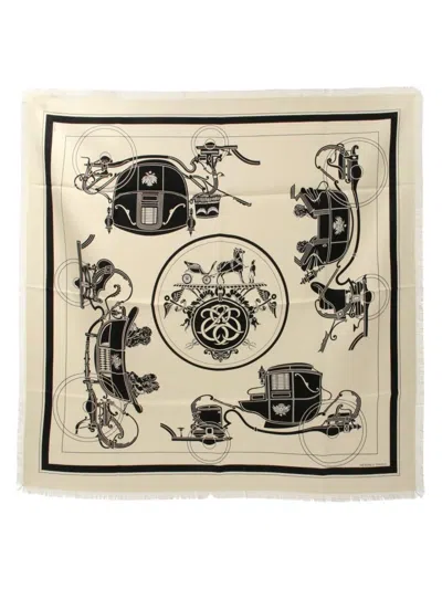 Pre-owned Hermes 2020s Ex-libris 80 Silk Scarf In Neutrals