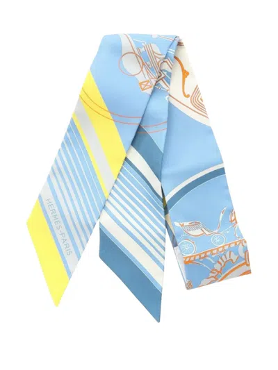 Pre-owned Hermes 2020s Ex-libris Silk Twilly In Blue