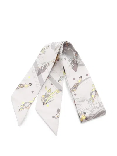 Pre-owned Hermes 2020s Ex-libris Les Parisiennes Twilly Scarf In Grey