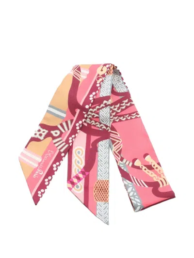 Pre-owned Hermes 2020s Fantaisie D'etriers Silk Scarf In Pink