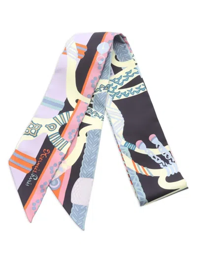 Pre-owned Hermes 2020s Fantaisie D'etriers Twilly Scarf In Black
