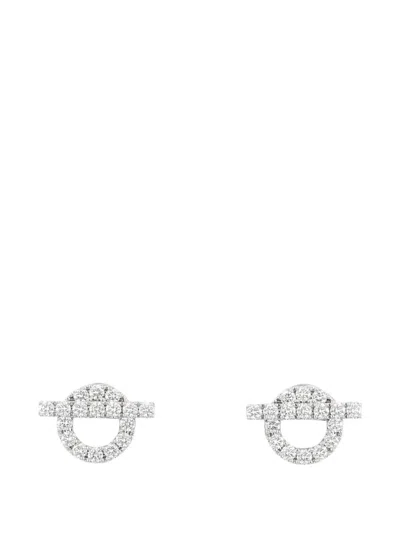 Pre-owned Hermes 2020s Finesse Diamond Earrings In Silver