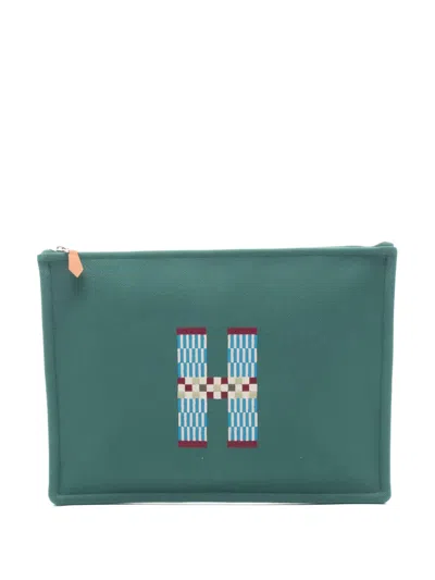 Pre-owned Hermes 2020s Flat H Natte Clutch Bag In Green