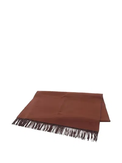Pre-owned Hermes 2020s Fringed Cashmere Scarf In Brown