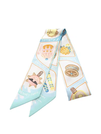 Pre-owned Hermes 2020s Funny Ice Cream Ribbon Scarf In Blue