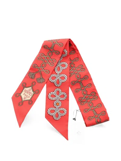 Pre-owned Hermes 2020s Galons Et Brandebourgs Ribbon Scarf In Red