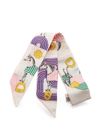 Pre-owned Hermes 2020s Garde-robe Pop Twilly Scarf In White