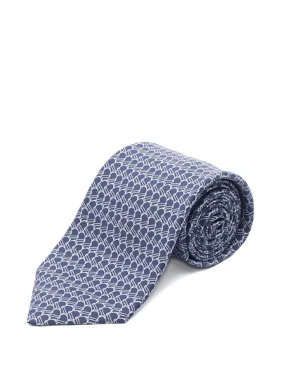 Pre-owned Hermes 2020s Geometric-pattern Silk Tie In Blue