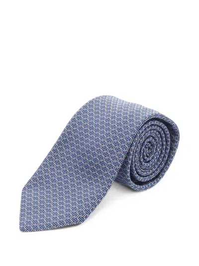 Pre-owned Hermes 2020s Geometric-pattern Tie In Blue