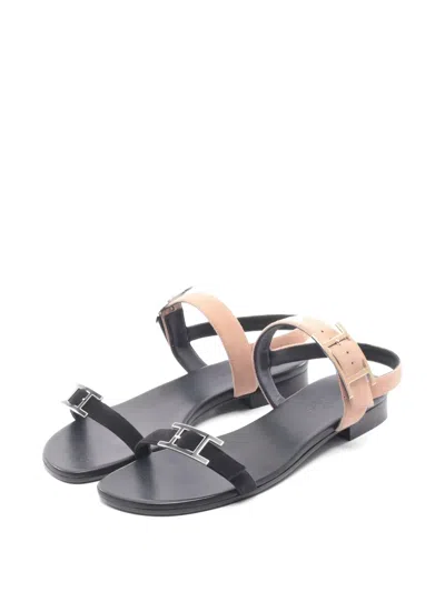 Pre-owned Hermes 2020s Giulia Suede Leather Sandals In Black