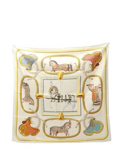 Pre-owned Hermes 2020s Grand Apparat Silk Scarf In Neutral