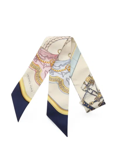 Pre-owned Hermes 2020s Grand Apparat Twilly Scarf In Neutrals