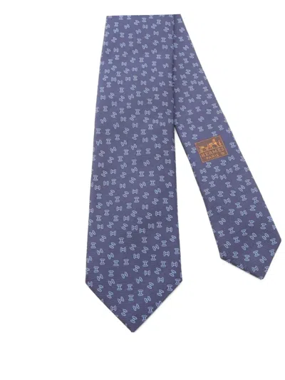 Pre-owned Hermes 2020s H-pattern Silk Tie In Blue