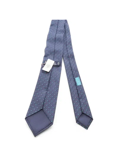Pre-owned Hermes 2020s H Shadow Silk Tie In Blue