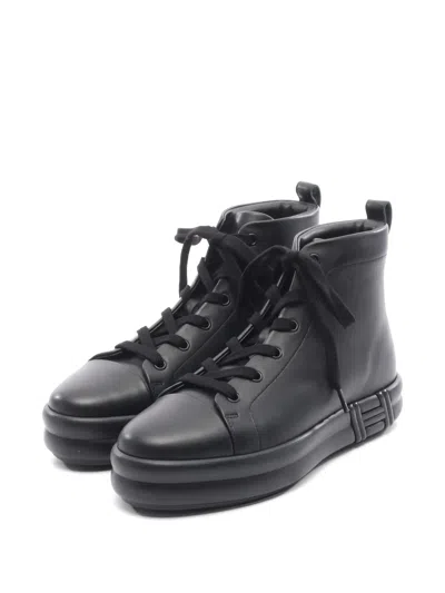 Pre-owned Hermes 2020s Happiness High-cut Leather Sneakers In Black