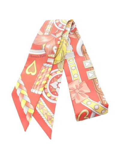 Pre-owned Hermes 2020s Harnais De Coeur Silk Scarf In Red