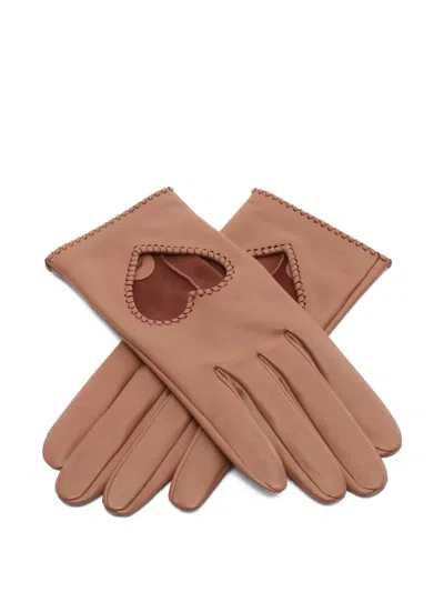 Pre-owned Hermes 2020s Heart Cutout Gloves In Brown