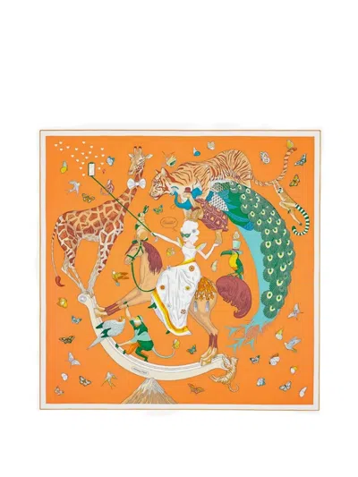 Pre-owned Hermes 2020s  Story Silk Scarf In Orange