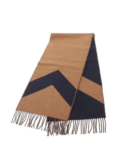 Pre-owned Hermes 2020s Kazak Chevron Fringe Scarf In Brown