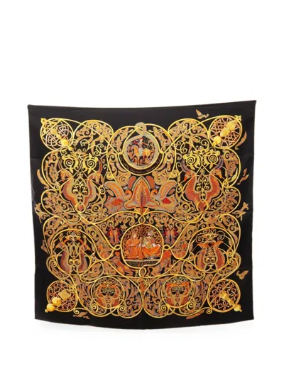 Pre-owned Hermes 2020s La Charmante Aux Animaux Scarf In Black