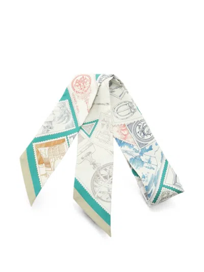 Pre-owned Hermes 2020s Le Philatéliste Du Faubourg Scarf In Neutrals