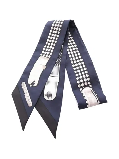 Pre-owned Hermes 2020s Le Tresor De Medor Ribbon Scarf In Blue